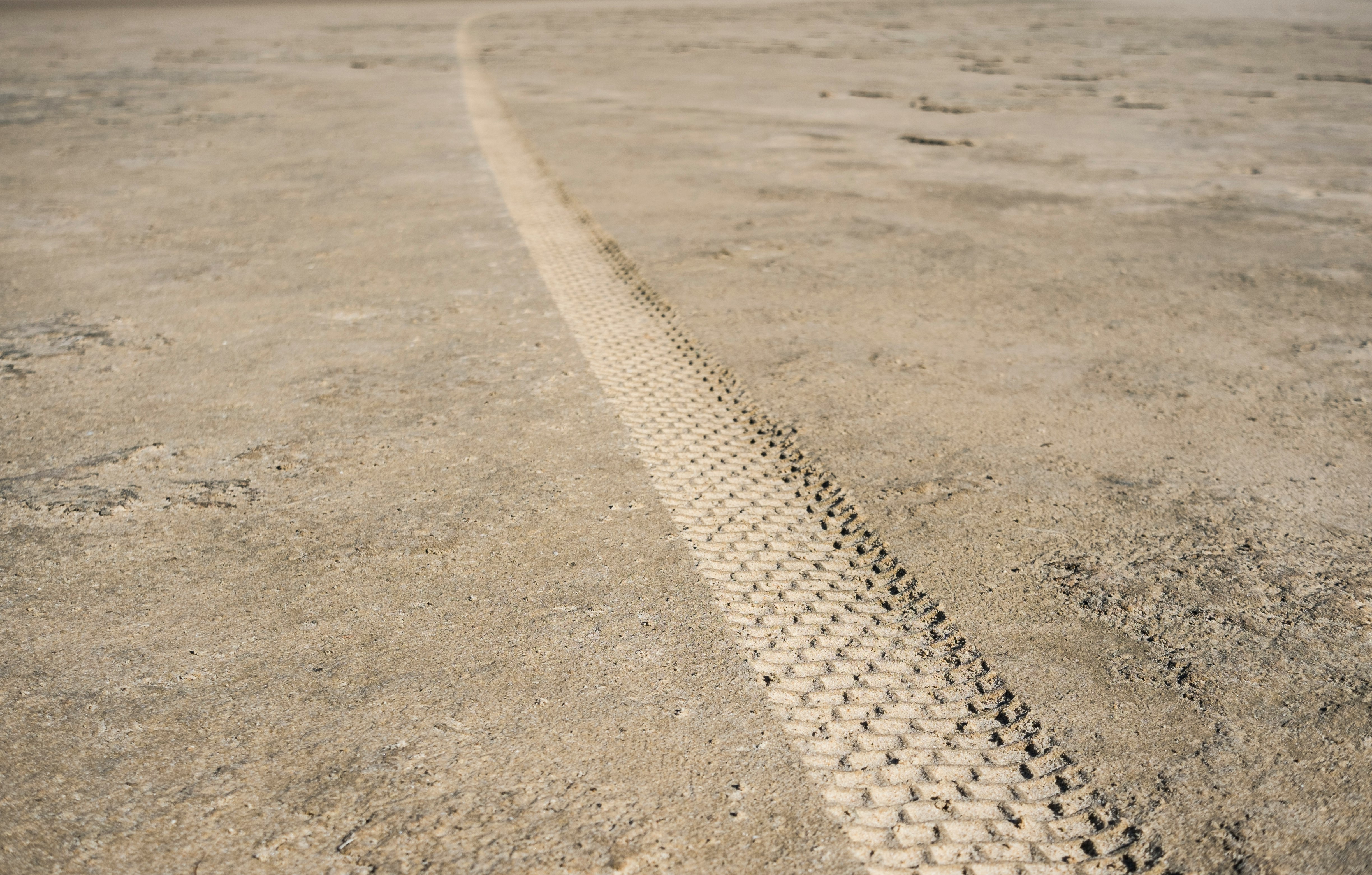 close-up photography of track tire print on ground